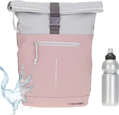 Produktbild von Rucksack Damen Roll-Top Freizeitrucksack Sport Fitness Reise Laptoprucksack Daypack Bag New York Backham New Rebels 51.1332 70 Pastell Rosa + Flasche