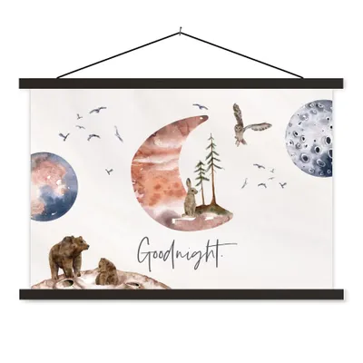 Produktbild von MuchoWow® Textilposter Zitate - Gute Nacht - Sprichwörter - Kinder - Jungen - Mädchen - Kind 120x80 cm mit schwarzem Rahmen - Wanddeko