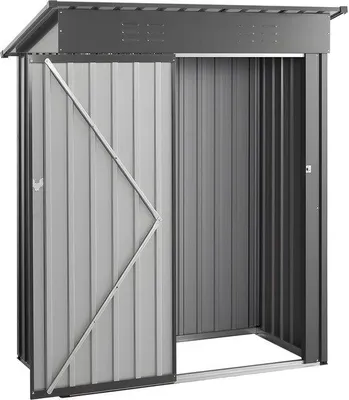 Imagen del producto de Caseta de jardín metálica de 1,5 x 0,9 metros, espacio de almacenamiento exterior con puerta con cerradura y ventilación, cobertizo metálico con techo inclinado para herramientas, jardín, terraza, bicicletas, color gris