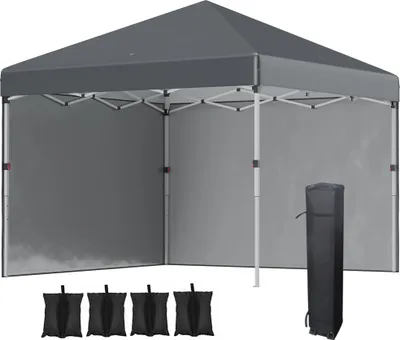 Produktbild von 2,97x2,97 m Faltpavillon mit Seitenwänden Pop-up Partyzelt höhenverstellbar Campingzelt UV-Schutz Stahl Dunkelgrau