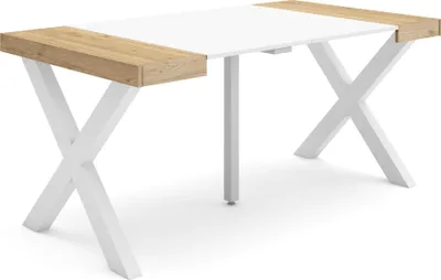 Image de TAPA Table console extensible, 160x90x73cm, Pour 8 personnes, Pieds bois massif, Chêne et blanc