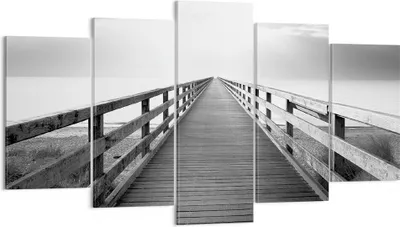 Produktbild von Bild auf Leinwand - Leinwandbild - 5 Teile - Pier Perspektive Schwarzweiß - 160x85cm - Wand Bild - Wanddeko - Wandbilder - Leinwanddruck - Bilder - Wanddekoration - Leinwand bilder - EA160x85-4424