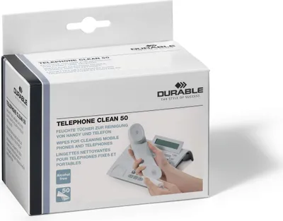 Zdjęcie produktu dla DURABLE ?ciereczki do czyszczenia telefonów TELEPHONE CLEAN 50, Bia?y, 578502, 50 szt.