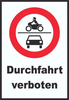 Produktbild von Durchfahrt verboten Krad und PKW Symbol Schild A4 Rückseite selbstklebend