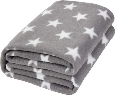 Productafbeelding van Unyqoos® Fleece deken met sterrenprint – 120 x 150 cm, 100% polarfleece (polyester), grijs/wit, wasbaar op 30 °C, 1 stuk – geschikt voor bank en bed