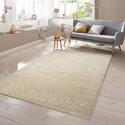 Immagine prodotto di Tappeto moderno con fili glitterati, motivo floreale sfumato in beige crema, dimensioni: 120 x 160 cm