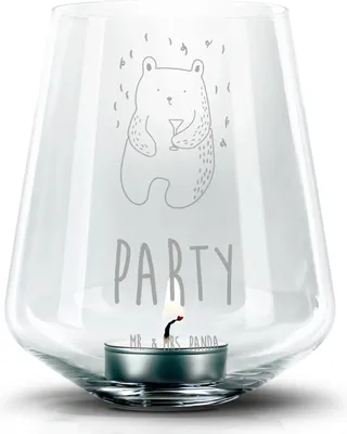 Produktbild von Mr. & Mrs. Panda Laterne Bär Party - Transparent - Geschenk, Geburtstag, Mitbringsel, Lustig, Teddy, Glas Windlicht, Deko, Geburtstagsgeschenk, Gute Laune, gravur, mit