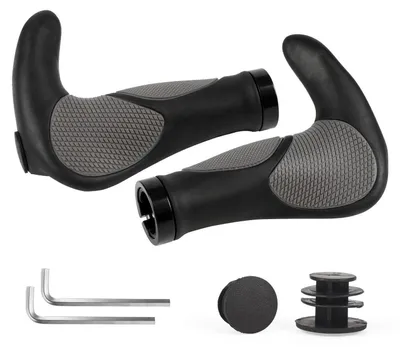 Image de Poignées de vélo ergonomiques avec système de verrouillage, modèle Horn, 22 mm, couleur grise