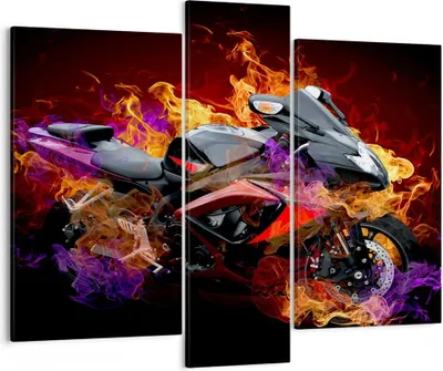 Produktbild von Bild auf Leinwand - Leinwandbild - Motorrad Feuer Abstraktion - 95x80cm - Wand Bild - Wanddeko - Leinwanddruck - Bilder - Kunstdruck - Wanddekoration - Leinwand bilder - Wandkunst - CB95x80-0177