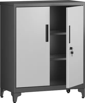 Produktbild von SONGMICS Aktenschrank, Mehrzweckschrank, Büroschrank mit 2 Türen, Schrank abschließbar, aus Stahl Silbern