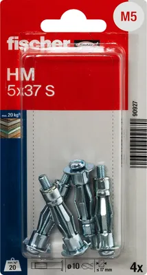 Image de Chevilles métalliques à expansion HM 5 x 37 S avec vis - FISCHER - 90927