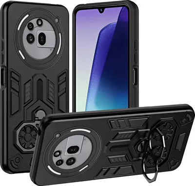 Immagine prodotto di Custodia per Nothing Phone 3a Pro, custodia in PC+TPU a doppio strato, copertura antiurto con anello in metallo e supporto Nero