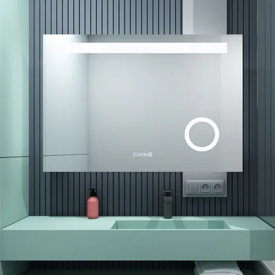 Produktbild von Badspiegel 80x60cm LED Badezimmerspiegel Wandspiegel mit 3-Fach Vergrößerung, Touch-Schalter, Digitaluhr [++]beschlagfrei IP44 energiesparend