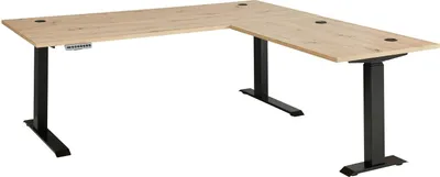 Produktbild von Eckschreibtisch - B 185 cm - Artisan Eiche Nachbildung - Schwarz - Metallgestell - elektrisch höhenverstellbar