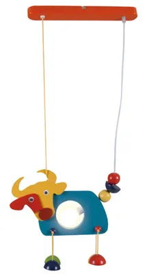 Zdjęcie produktu dla Lampa wisząca - lampa wisząca dla dzieci "Krowa Emma", lampa w stylu romantycznym, wykonana z drewna, w kolorach, wysokość 85 cm, wymiary 37 x 5 cm, gwint E14