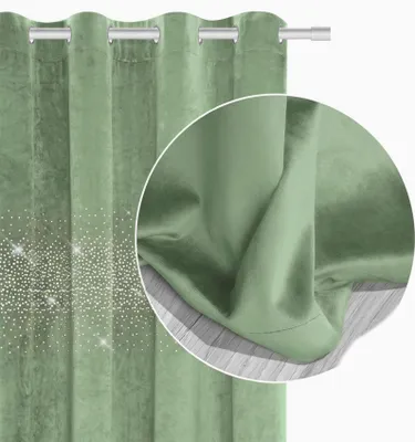 Zdjęcie produktu dla Zasłona Zaciemniająca Na Przelotkach Welur Kryształki 140X250 Szałwia Shiny