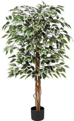 Image de Ficus artificiel avec tronc en bois véritable, idéal pour la décoration d'intérieur, grand, blanc