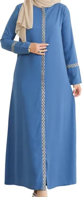 Produktbild von Damen Gebetskleid Bestickt Elegant Locker Lang Blau M