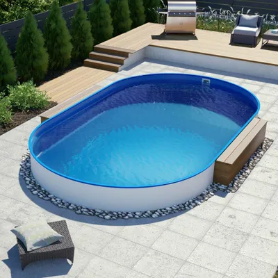 Produktbild von Ovalpool Stahlwandbecken 8,00 x 4,00 x 1,50 m, Folie blau 0,80 mm