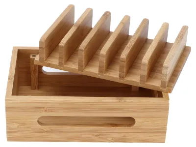 Image de Boîte de rangement portable en bambou pour téléphone portable et tablette, idéale pour la maison ou le bureau