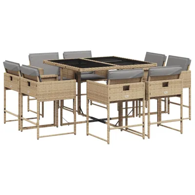 Produktbild von 9-tlg. Garten-Essgruppe mit Kissen Beigemischung Poly Rattan