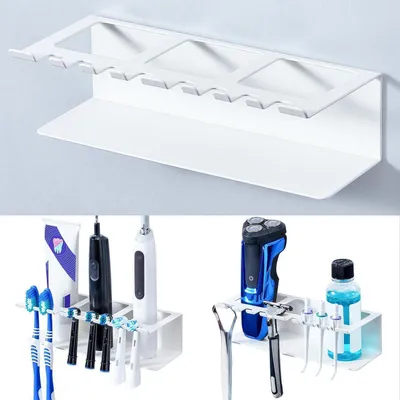 Obrázek produktu pro Držák na zubní kartáčky, nástěnný, kovový, bílý, velký