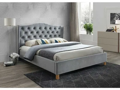 Image de Lit double capitonné LUDVINA 2 - 180x200 cm, gris