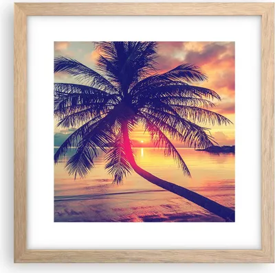 Produktbild von Gerahmtes Poster - Rahmen in heller Eiche - Meer Strand Palme - 30x30 cm - Wand Bild - Wanddeko - Wandbilder - Wandposter - Bilderrahmen - Bilder - Kunstdruck - Wandbild - P2NAC30x30-3925