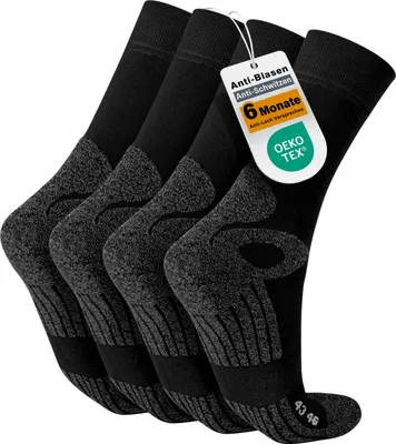 Produktbild von Celodoro 4 Paar Wandersocken, Arbeitssocken & Sportsocken (47-50, schwarz) - verstärkte Uni Socken für Damen & Herren - atmungsaktive Anti-Schweiß Funktionssocken für Sport, Wandern, Arbeit