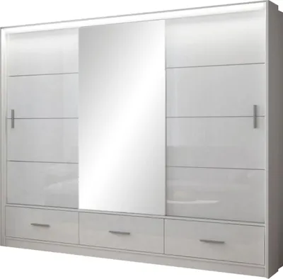 Produktbild von Schwebetürenschrank Bolonia 250, 3 Türen Kleiderschrank mit 1 Spiegel, Moderne Garderobe, Schrank in Größe: 255 x 225 x 61 cm