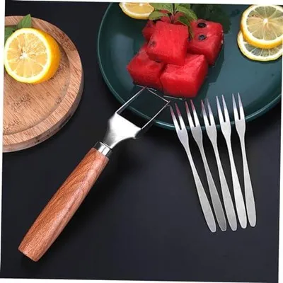 Produktbild von Edelstahl Wassermelonenschneider mit Holzgriff – Multifunktionales Obstschneidewerkzeug für Melonenwürfel