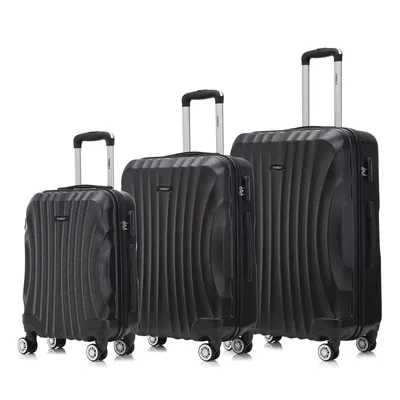 Produktbild von Suitcase Set, Rollkoffer Handgepäck, Kofferset, mit 4 Rollen 360°, Hartschalenreise Zahlenschloss, Weicher Gummigriff (3er Set, M,L&XL,Schwarz)