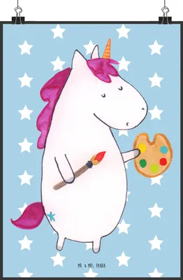 Produktbild von Mr. & Mrs. Panda Bild Einhorn Künstler DIN A2 - Blau Pastell - Geschenk, drucke, Unicorn, Farbe, Englisch, Einhörner, Kunstdruck, Welt, wanddeko, Wandbild, Wanddekoration
