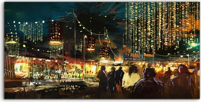 Produktbild von Coloray Acrylbild 100x50  Wandbild Acrylbilder Stadt Straße Nacht Menschen modern