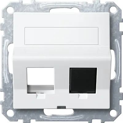 Produktbild von Merten MEG4568-0319 Schrägauslass 2fach mit Tragring und Schriftfeld für Modular Jack, polarweiß glänzend, System M