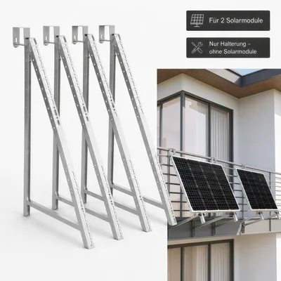 Produktbild von Balkonkraftwerk Halterung für 2 Solarmodule, 4×114 cm Aluminium-PV-Halterung mit 75 mm Haken, 0°–90° verstellbar, für Balkongeländer