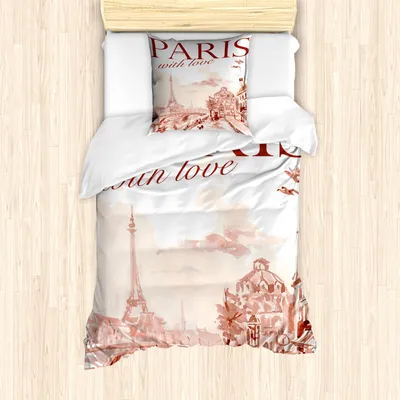 Produktbild von ABAKUHAUS Paris Mantele, Weinlese-Aquarell Paris, Milbensicher Allergiker geeignet mit Kissenbezügen, 135 cm x 200 cm - 80 x 80 cm, Rosa