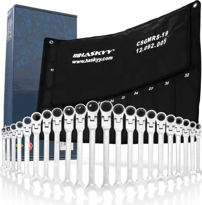 Produktbild von Gelenk - Maul-Ringratschenschlüssel Set 6-32mm Gelenkratschenset 22tlg. HASKYY®