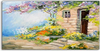 Produktbild von Coloray Acrylbild 140x70  Wandbild Acrylbilder Deko Haus Garten Blume Baum Tür Fenst