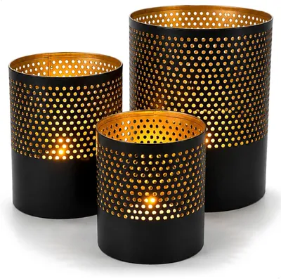 Immagine prodotto di Set di lanterne in metallo - Set da 3 - Candele portacandele nere