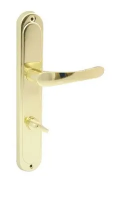 Produktbild von Domino Türdrücker-Garnitur ROMANA Langschild – Bad/WC Verriegelung – Messing Poliert – Klassische Badezimmer-Türklinke