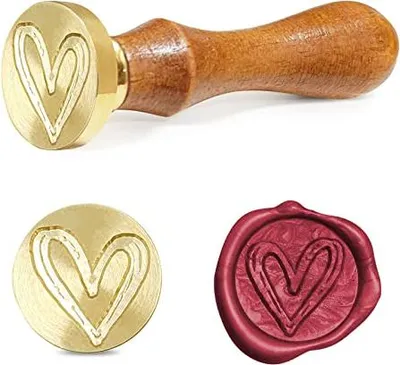 Produktbild von Herz/Lebensbaum Wachssiegel Stempel, mit 1 Abnehmbarer Messingkopf-Siegelstempel und 1 Holzgriff, für Umschlag/Einladungen/Karten/Geschenk/Retro Wachs Siegel (Herz)