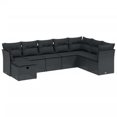 Produktbild von Modulares 8-teiliges Garten-Sofaset, Poly Rattan Schwarz, mit abnehmbaren UV-beständigen Kissen, pulverbeschichteter Stahlrahmen