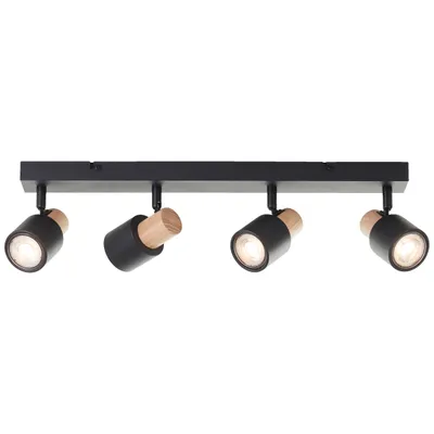 Produktbild von Spotbalken 4flg, 58 cm, GU10, schwenkbar, Metall/Holz, schwarz/braun