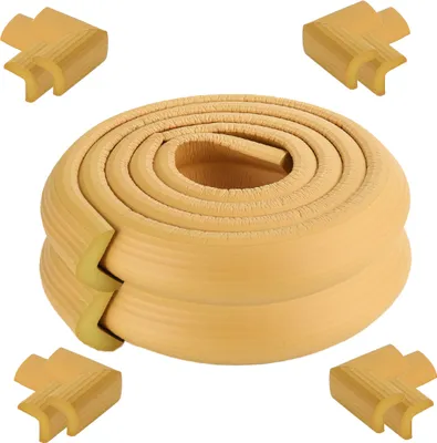 Obrázek produktu pro [2 balení] 2 metry dlouhý chránič hrany stolu ve tvaru L Dětský chránič + 8 rohů (khaki) Měkký netoxický materiál