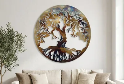 Lebensbaum Wanddeko aus Metall, thermochrom, 60 cm, rund
