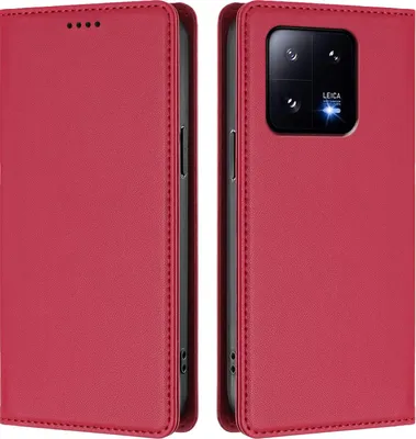 Produktbild von Handyhülle für Xiaomi 13 Pro, Kunstleder Klapphülle Stoßfeste Magnetische Hülle mit Ständer Rot