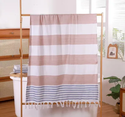 Produktbild von Strandtuch 90x180 mit Fransen, Beige Streifen