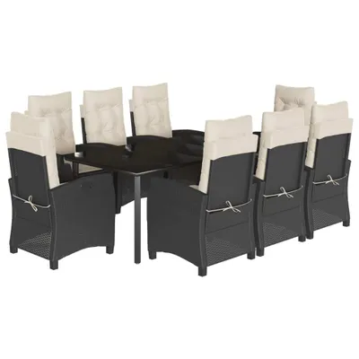 Produktbild von （Robust Möbel） 9-tlg. Garten-Essgruppe - elegantes Design - Sitzgruppe/Gartenmöbel-Set - mit Kissen Schwarz Poly Rattan - Terassenmöbel DEMöbel705387