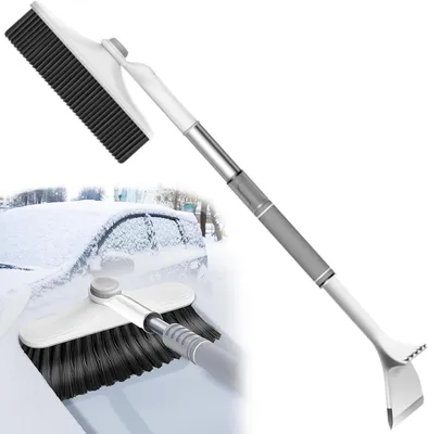 Imagen del producto de Rascador para hielo para automóviles con cepillo para nieve, diseño ergonómico con agarre suave, fabricado en ABS, compacto, ideal para uso en invierno
